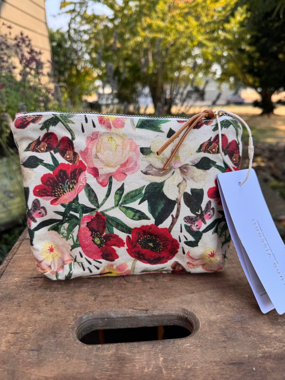 Pink Dahlia Canvas Makeup Bag 9 x 6 Pouch Colorful Pink Travel Bag NEW!